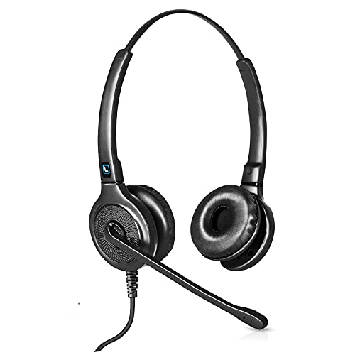 Leitner LH245 Corded Office Phone Headset for Landline Desk Phones | Corded landline, desk phones, Cisco, Yealink, Polycom, Avaya, Mitel, virtually every desk phone, lightweight, 5-year warranty - size: Standard Earpad