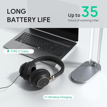 Yealink BH76 Plus Wireless Headset for Work, with BHC76 Wireless Charging Stand, Bluetooth UC Compatible Headset with Microphone Active Noise Cancelling (ANC), Retractable Hidden Mic Arm