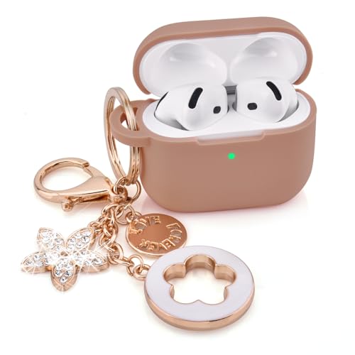 Case for Apple Airpods 4 - VISOOM Airpods 4 Cases 2024 Cover Women Anti-Drop Silicone iPods 4 Earbuds Wireless Accessorie Charging Cases Bling Keychain for Airpod iPods 4th Generation - color: S-Khaki, size: Airpods 4(2024)