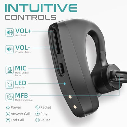 Herloreen Bluetooth Headset with Mic, Wireless Earpiece with USB Dongle | Noise Canceling Mic, 48H Talk Time, Charging Case, for Call Center, Remote Work, Trucker, Business - style: Headset + Charge Case + USB Dongle-BHK30