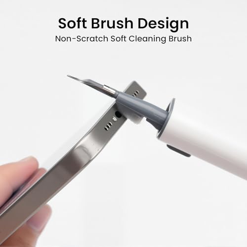 Cleaner Kit for Airpods, Earbud Cleaning Kit for Airpods Pro 1 2 3, Multi-Function Cleaning Pen with Soft Brush Flocking Sponge for Bluetooth Earphones Case Cleaning Tools, White