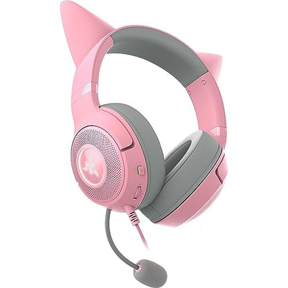 Razer Kraken Kitty V2 USB Wired Headset, Chroma RGB Kitty Ears, Pink | Stream Reactive Lighting, HyperClear Cardioid Mic, 40 mm Drivers, 7.1 Surround Sound, Comfortable Ear Cushions - color: Quartz Pink