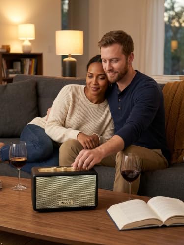 MLOVE A200 Retro Bluetooth Speaker for Home | Aux Input, USB Port, Micro SD Card Slot, Battery Powered, Dual Pairing, 80W Peak Power, Old School Style, Black and Gold - color: Black Gold