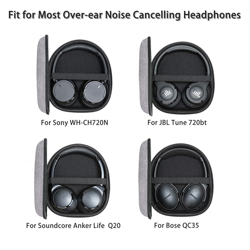 Ginsco New Case Compatible with Sony WH-CH 720N/710N Noise Canceling Wireless Headphones, with JBL Tune 770NC 720BT SoundCore Q20 BERIBES/KVIDIO/Picun Hard Shell Travel Carrying Headset Case (Grey) - color: Grey