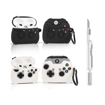 (2Pack+Cleaner Pen) XMBYGY Case for Apple AirPods 3rd Generation Wireless Earbuds with Cleaning Pen Kit, Silicone Cute Charging Case Shockproof Protective Cover and Carabiner for AirPods 3 (GPDBK+WT) - color: GPDBK+WT
