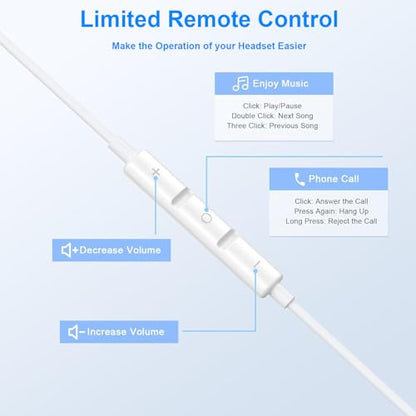 Apple MFi Certified 2 Pack iPhone Wired Headphones with Lightning Connector | Wired In-Ear Earphones,Built-In Remote and Microphone,Calls and Volume,Compatible with iPhone 14 13 12 11 Pro Max - color: White-L