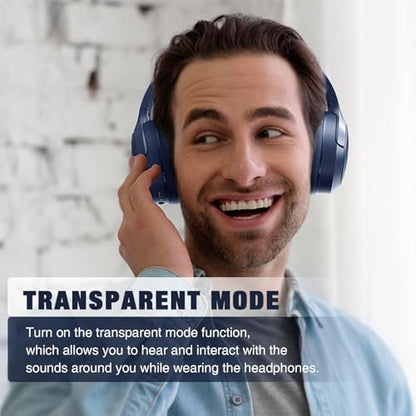 RUNOLIM Hybrid Active Noise Cancelling Headphones, 100H Playtime, Built-in Microphone, Bluetooth Wireless Over Ear Foldable Headphones with HiFi Audio, Home Travel Office - color: Blue