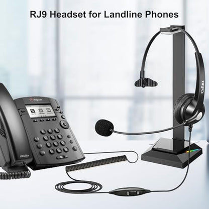 Callez Telephone Headset with Noise Cancelling Mic for Landline Deskphones | Corded RJ9 Phone Headset Mono, Works with Polycom Plantronics Avaya ShoreTel Mitel NEC Allworx Toshiba Digium Office Phones