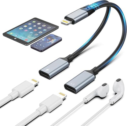 [Apple MFi Certified] iPhone Lightning to 2 Lightning Adapter, Dual Lighting AUX + Charger Adapter Dongle Cable Splitter Compatible for iPhone 14/13/12/11/SE/X/XR/XS/8/7/6 Support Call (Black) - color: Black