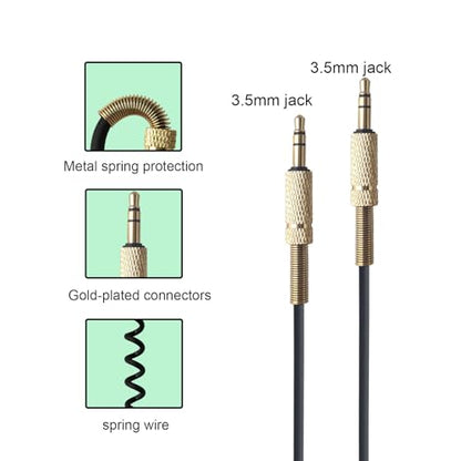 Replacement Audio Cable for Marshall Major1/2/3 Action II Speakers | 3.5mm Male to Male Stereo Jack, Aux Extension Cord, Coiled Cable, Black, 2 FT