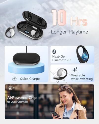 AI Translation Open Ear Earbuds Real Time, Bone Conduction Over The Bluetooth Language Translator Headphones Built-in Mic, Waterproof, Audifonos Traductores Inglés Español, Travel/Music/Calls/Exercise