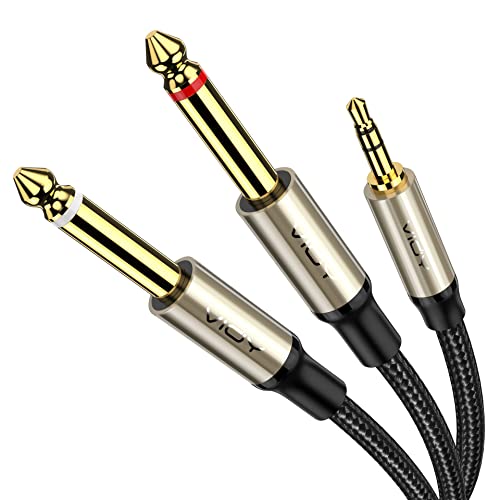 3.5mm 1/8" TRS to Dual 6.35mm 1/4" TS Mono Audio Y Splitter Adapter, VIOY Stereo Aux Cable for iPhone, iPod, Laptop, Amplifier, CD Players, Home Stereo Systems - size: 3.3 ft, style: Y-split: 22 cm