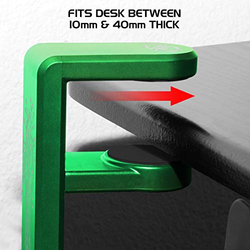 ENHANCE PC Gaming Headphone Holder - Desk Headphone Hanger Esports Headset Holder with Adjustable 360 Rotation, Under Desk Hook Clamp, Universal Fit - Built in Cable Clip Organizer - Green - color: green