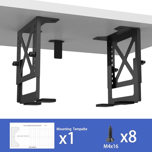 Under Desk PC Mount, Adjustable 5.6-11.2in, 33lb Steel, Ventilated