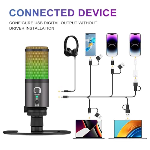 G-MARK MK6 RGB USB Condenser Microphone, Gaming Microphone for Podcasts, Streaming, Broadcasting, Condenser Mic with Cardioid, Omnidirectional, Compatible with PS4/5/PC