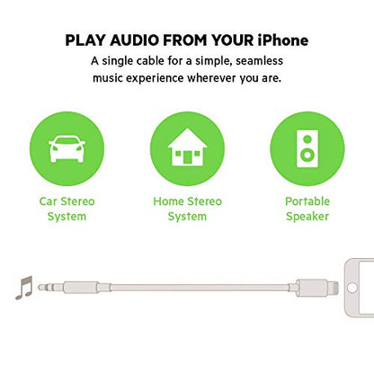 Belkin Lightning to 3.5mm Audio Cable, 6ft, Black | Connects iPhone to wired headphones, speakers, or car stereo, MFi certified, aux input, travel-friendly - color: Black, size: 6'