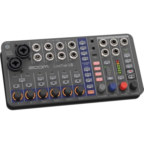 Zoom LiveTrak L6 Digital Mixer/Recorder Battery Powered Bundle with Polsen HPC-A30 Closed-Back Studio Monitor Headphones, XLR- XLR Cable, Varta High-Energy 1.5V AA LR6 Alkaline Battery (4-Pack)