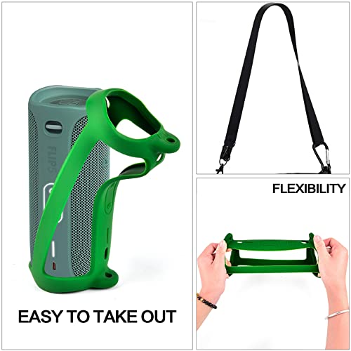 PAIYULE Silicone Case for FLIP 5 Portable Bluetooth Speaker, Green | Gel Soft Skin Cover, Rubber Case, Travel Carry Pouch with Strap (Speaker and Accessories not Included) - color: Green