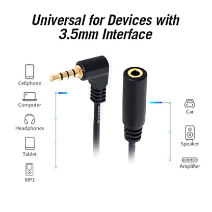 chenyang Headphone/Audio Extension Cable,4 Pole 3.5mm Male to 3.5mm Female Audio Stereo Headphone 90 Degree Angled Extension Cable 10cm - color: 4 Pole Audio/Microphone