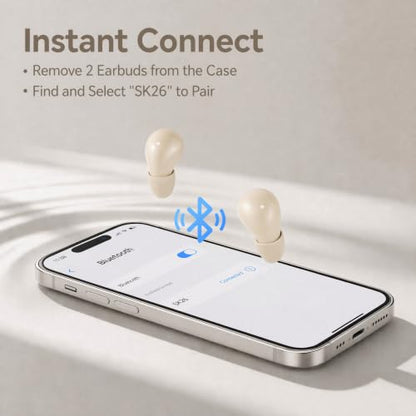 Mini Invisible Bluetooth Earbuds, Wireless for Small Ears (Beige) - color: Beige