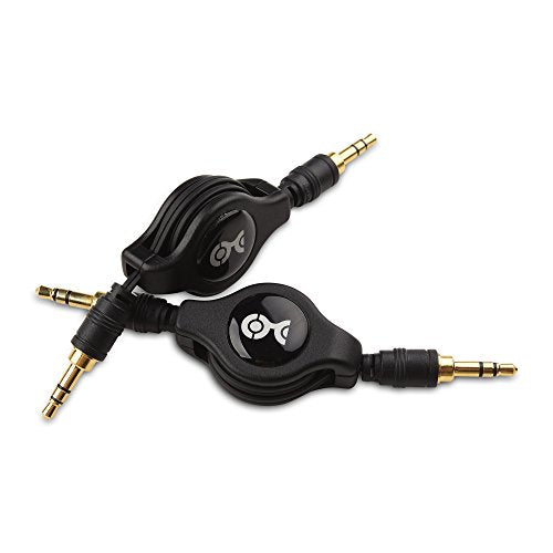 Cable Matters 2-Pack Gold-Plated Retractable Aux Cable, 2.5ft | 3.5mm Auxiliary Cable, 3.5mm Male-to-Male, Travel Reel, Gold-Plated Connectors