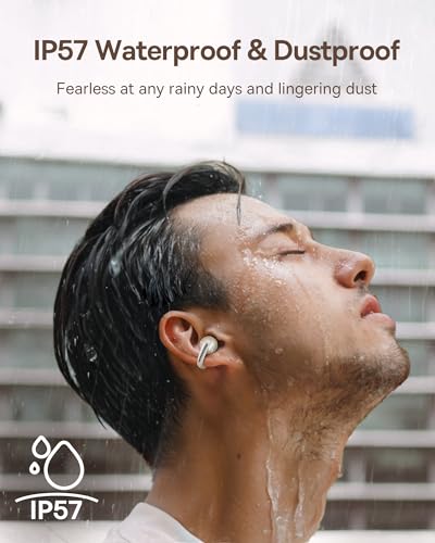 Baseus Bowie MC1 Open Ear Clip-On Earbuds, Adaptive Comfort with Anti-Drop Design, Impactful Sound with Adaptive Bass Boost, Adaptive Noise Cancelling Calls, IP57 Waterproof, 40H Playtime, Lightweight - color: White