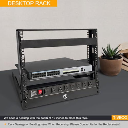 RIVECO 4U Network Rack Desktop 19 Inch 2 Post Open Frame Shelf with Reinforced Beam, Free Standing Tabletop Racks for IT Server Sound AV Equipment - size: 4U