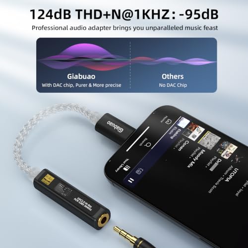 USB C to 3.5mm Audio Adapter with CX31993+MAX97220 DAC Amplifier | DAC Dongle Headphone Amplifier 8-Strand 4N Silver Plated Cable for iPhone 15/16/17/Android/Samsung/Mac/PC,HiFi 32Bit/384kHz - color: Black