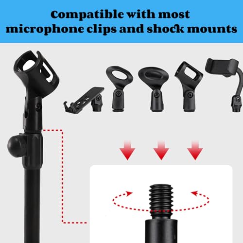 2 Pcs Microphone Stand Desktop, Adjustable Table Mic Stand with Mic Clip and 5/8" Male to 3/8" Female Screw Adapter, Heavy Base, Compatible with Most Mics (Pack of 2) - size: style 1 (Pack of 2)