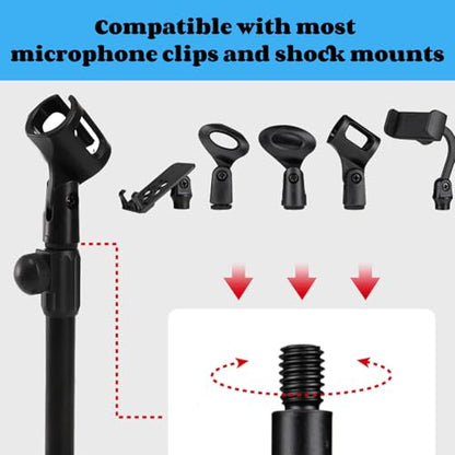 2 Pcs Microphone Stand Desktop, Adjustable Table Mic Stand with Mic Clip and 5/8" Male to 3/8" Female Screw Adapter, Heavy Base, Compatible with Most Mics (Pack of 2) - size: style 1 (Pack of 2)