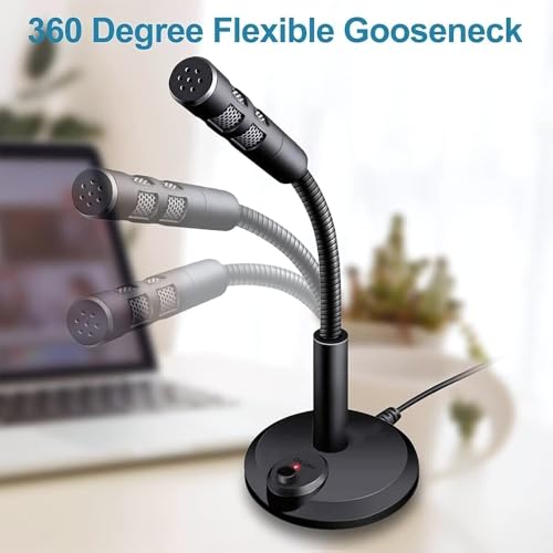 Drumstone USB Computer Microphone, Plug and Play Desktop PC Laptop Microphone with Mute Button and LED Indicator for Streaming, Podcasting, Recording, Gaming-Black
