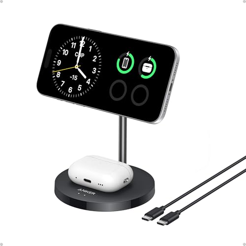 Anker MagGo 2-in-1 MagSafe Compatible Qi2 15W Wireless Charging Stand | Qi2 Certified, Fast Charging, Wireless Charger for iPhone 17, AirPods Pro, and More - color: Black