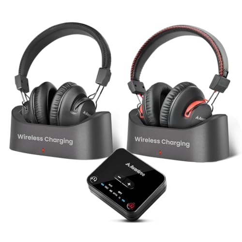 Avantree HT41899 Plus 2 - Dual Bluetooth Wireless TV Headphones for Seniors | Easy Charging Docks & Transmitter, Clear Voice, Independent Volume, aptX Adaptive, Low Latency, Optical & AUX TV Compatible