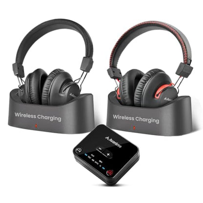 Avantree HT41899 Plus 2 - Dual Bluetooth Wireless TV Headphones for Seniors | Easy Charging Docks & Transmitter, Clear Voice, Independent Volume, aptX Adaptive, Low Latency, Optical & AUX TV Compatible