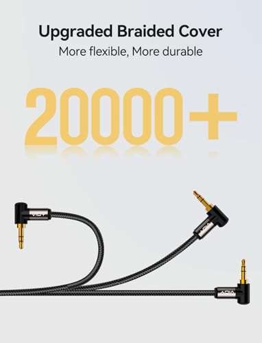 VIOY Aux Cord 2 Pack 6FT,3.5mm Male to Male Right Angle Stereo Audio Cable | 90 degree plug for narrow gaps, Hi-Fi lossless sound, nylon braided 3.5 mm TRS cable for car stereo, headphones and speakers - size: 6.6FT+6.6FT