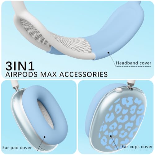 Joyland Silicone Case for AirPods Max Headphones,Blue Leopard Print Soft TPU Ear Cups Cover/Ear Pad Cover/Headband Protection for Apple AirPods Max USB-C/Lightning (2024/2020),Clear Blue - color: Blue-Blue Leopard Print