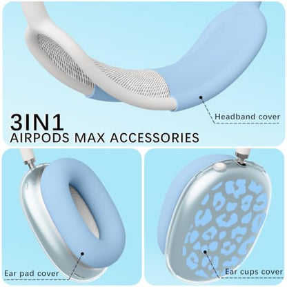Joyland Silicone Case for AirPods Max Headphones,Blue Leopard Print Soft TPU Ear Cups Cover/Ear Pad Cover/Headband Protection for Apple AirPods Max USB-C/Lightning (2024/2020),Clear Blue - color: Blue-Blue Leopard Print