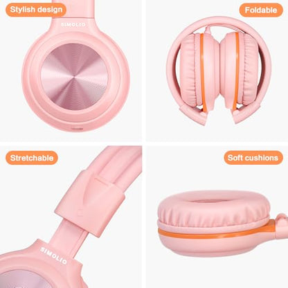 SIMOLIO Manyshare Series- Wired Headphones with Mic & Share Port, Volume Limited, Noise Isolating, Durable Plug in Headphones with Portable Pouch for Kids Girls, School, Travel, Laptop, Tablet (Pink) - color: Barbie Pink 3.5mm