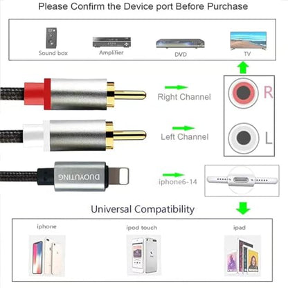 RCA Audio Cable, iOS Phone to 2 Male RCA Stereo Audio Y-Adapter for iPhone/Sound Box/Amplifier/Home Theater etc. (6.2ft) - size: 6.2FT, style: iOS to 2RCA