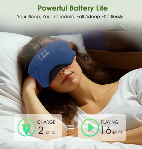 Sleep Mask with Headphones Bluetooth 5.4, LC-dolida Wireless Music Eye Mask for Sleeping Headphones with Soft Bamboo Cotton Cooling Breathable,Ultra-Thin Stereo Speaker for Side Sleepers-Blue - color: Blue