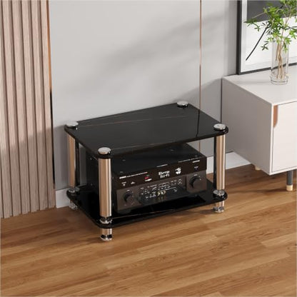 Tempered Glass HiFi Audio Rack Stand, Anti-Vibration Amplifier Shelf(Black,2-Layer) - color: Black, size: 2-layer