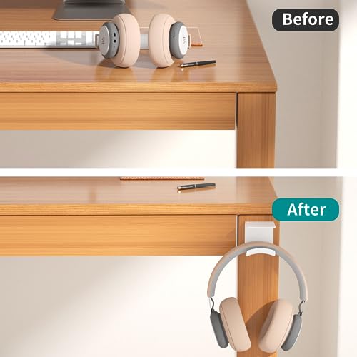 HomeMount Under Desk Headphone Hanger, Adhesive Hook, White 2 Pack - color: White-2P