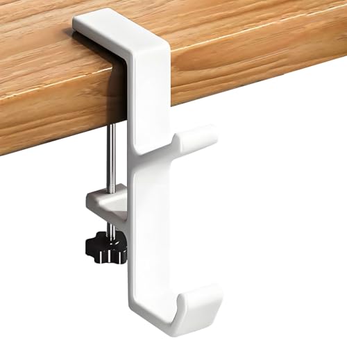 Headphone Stand - Aluminum Alloy Headphone Holder, Under Headset Stand for Desk Fit for PC Gaming Headset Hanger Hook Suitable for Office, Computer, Student Class Desk, Handmade Creator Table (Blanco)
