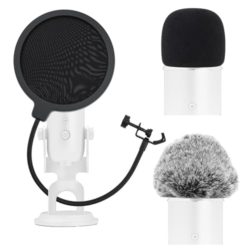 3 in 1 Microphone Windscreen Pop Filter Set Compatible with Blue Yeti,Yet-i Pro,Yet-i Nano Mic Windscreen Foam Cover Furry Dead Cat Dual Layered Noise Reduction Windshield