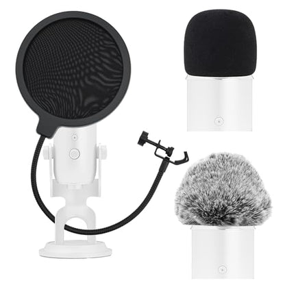 3 in 1 Microphone Windscreen Pop Filter Set Compatible with Blue Yeti,Yet-i Pro,Yet-i Nano Mic Windscreen Foam Cover Furry Dead Cat Dual Layered Noise Reduction Windshield
