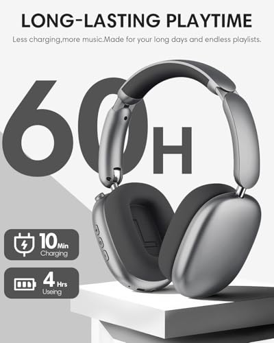 Wentronic Y02 Active Noise Cancelling Wireless Headphones, Grey | Over-Ear, Bluetooth, 60H Playtime,Crystal Clear Calls, Hi-Res Audio, Big Bass, Foldable Lightweight for Travel Home Office - color: Grey