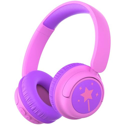 iClever BTH22 Kids Bluetooth Headphones for Toddler Travel, 60H Play Time | SafeSound Tech3.0, Stereo Sound, USB C Fast Charging, AUX Cable, Kids Wireless Headphones for Girls/Boys/Tablet/PC/School - color: Magenta