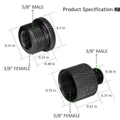 Mic Stand Adapter 5/8 Female to 3/8 Male and 3/8 Female to 5/8 Male Screw Adapter Thread for Microphone Stand Mount to Camera Tripod Adapter 2 Pack - size: 3/8 Kit