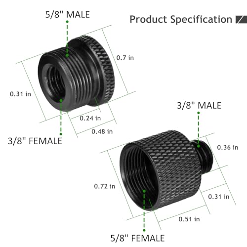 Mic Stand Adapter 5/8 Female to 3/8 Male & 3/8 to 5/8 Male | Screw Adapter Thread, Microphone Stand Mount to Camera Tripod, 2 Pack - size: 3/8 Kit