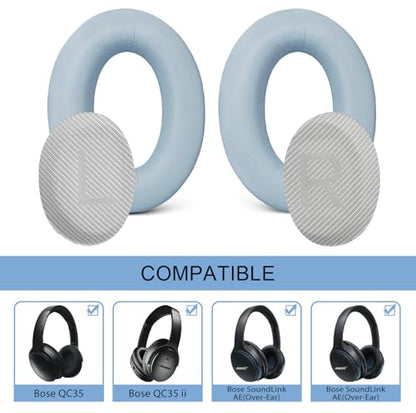 GEVO Premium Replacement Ear Pads for Bose QC35 & QC35ii - Moonstone Blue | Fits QuietComfort 35 & 35ii / SoundLink 1&2 AE（Over-Ear）- Soft Protein Leather · Adaptive Memory Foam and Extra Durable - color: Moonstone Blue